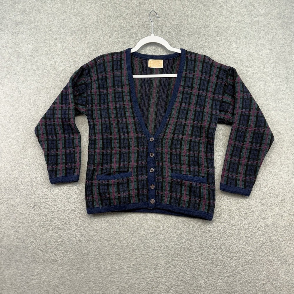 Vtg Pendleton Womens Wool Plaid Cardigan Sweater Made In USA Size Small Tall